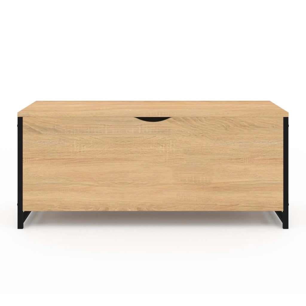 IDMarket - DETROIT baúl 100 cm madera y negro diseño industrial