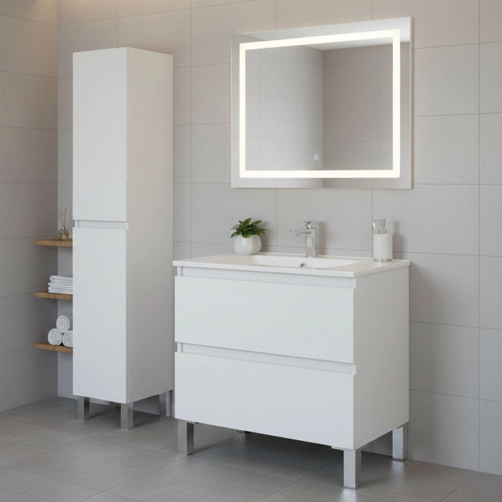 Formello, set Mobili Bagno 2 Cassetti, Bianco Lucido