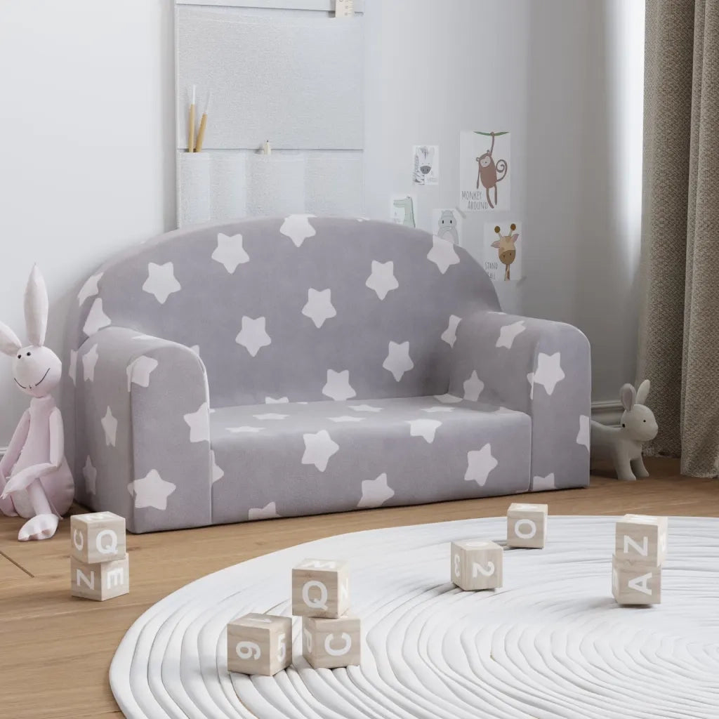 Divano Bambini 2 Posti-Sofa 2 Posti-Divanetto Grigio Chiaro con Stelle Morbido Peluche 569440