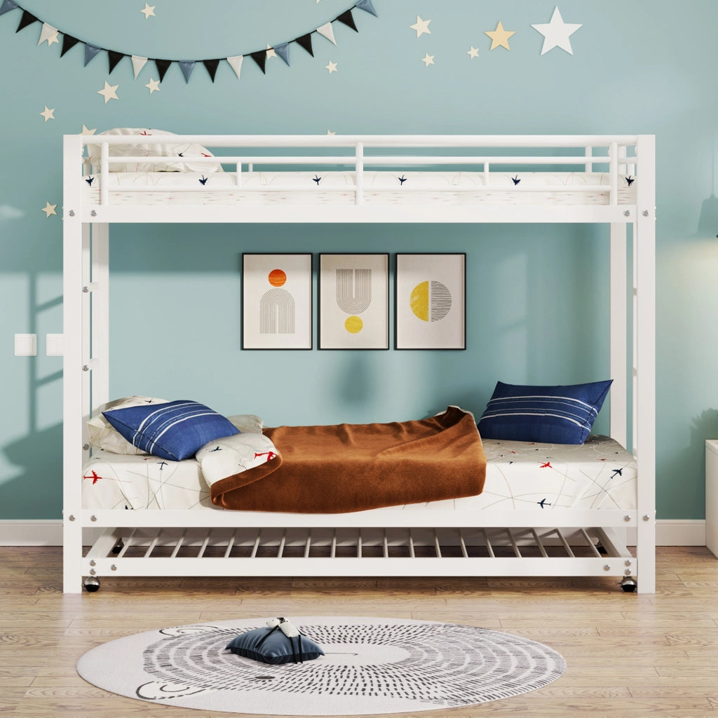 LETTO A CASTELLO con letto estraibile 90x200 cm in metallo bianco