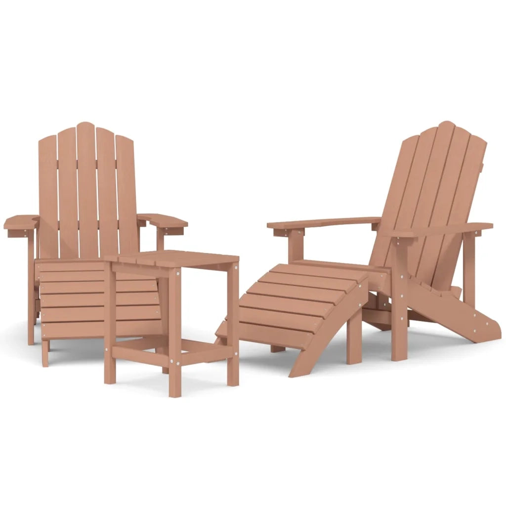 Sedie Giardino con Poggiapiedi e Tavolo Adirondack HDPE Marrone 3095714