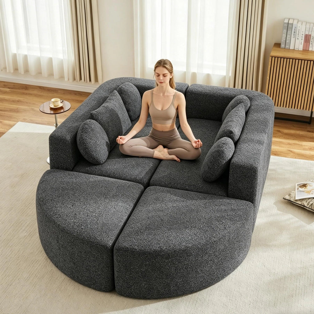Divano modulare letto in chenille nero senza montaggio per soggiorno e camera 292 × 165 × 68 cm