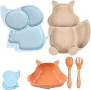 Tavolo per bambini in silicone x 2 - con pinze - posate in legno - impermeabile all'acqua - tavolo per bambini - compartimenti per bambini - 3 pezzi