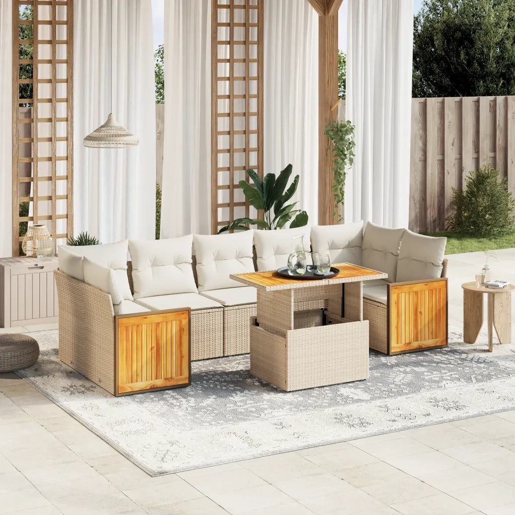Set Divano da Giardino 8 pz con Cuscini Beige in Polyrattan 3273872
