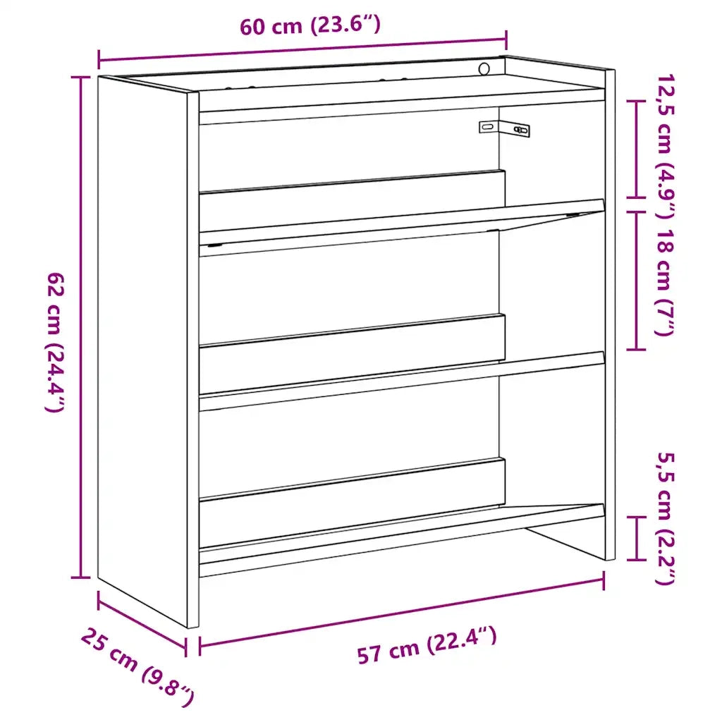 vidaXL Scarpiera Nera 60x25x62 cm in Legno Multistrato