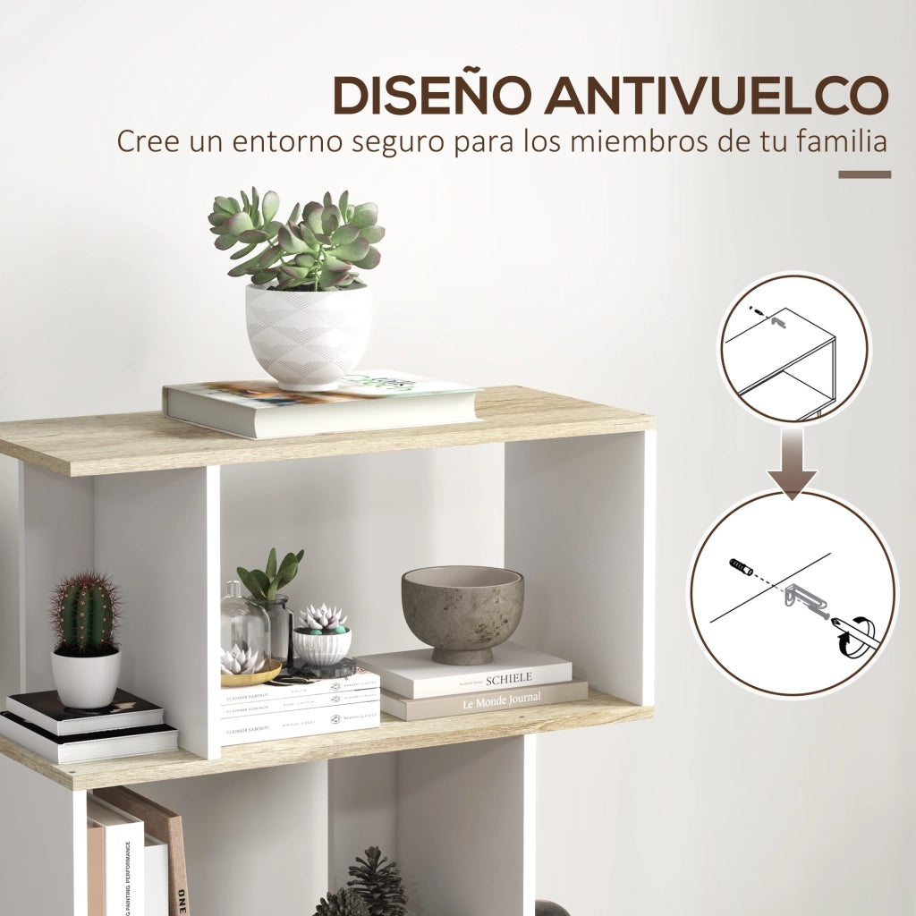 Libreria Stile Nordica con 5 Ripiani Antivuelco ¨C zephmum ¨C Roble e Bianco 70x29.5x163 cm