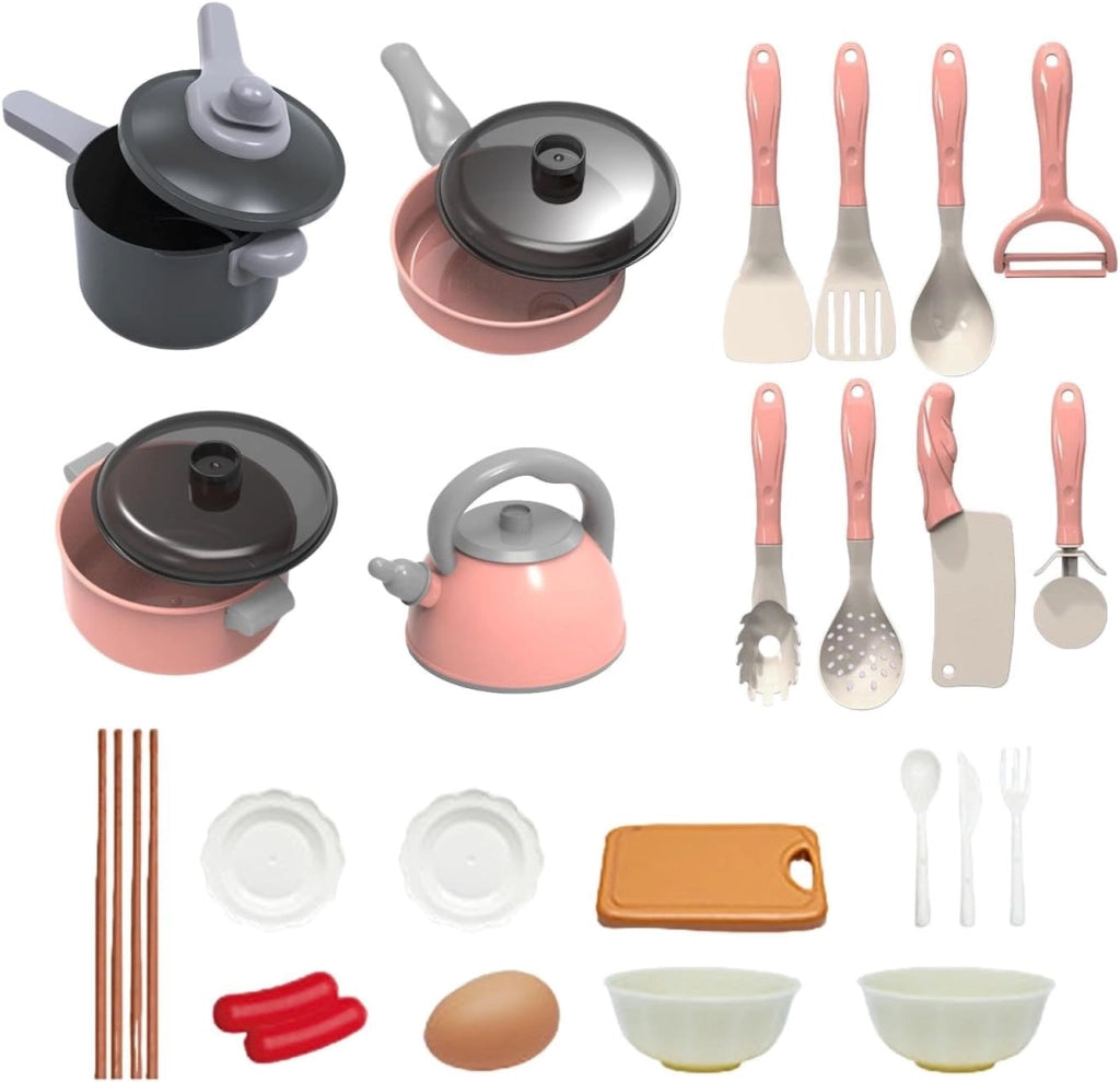 Set cucina giocattolo da 28 pezzi con utensili e alimenti simulati