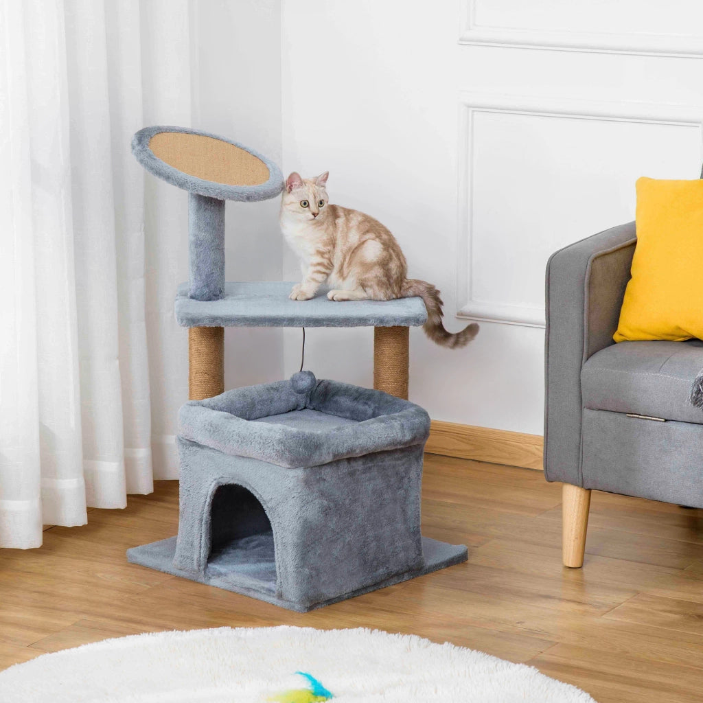 Tiragraffi per Gatti con Casetta e Cuscino ¨C zephmum ¨C Grigio, Juta, 84cm