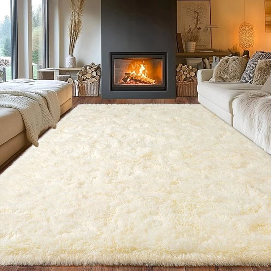 Tapijt 240x340 Beige, Fluffy per Woonkamer e Slaapkamer, Langpolig Modern, Extra Grosso, Antislip per Kinderkamer