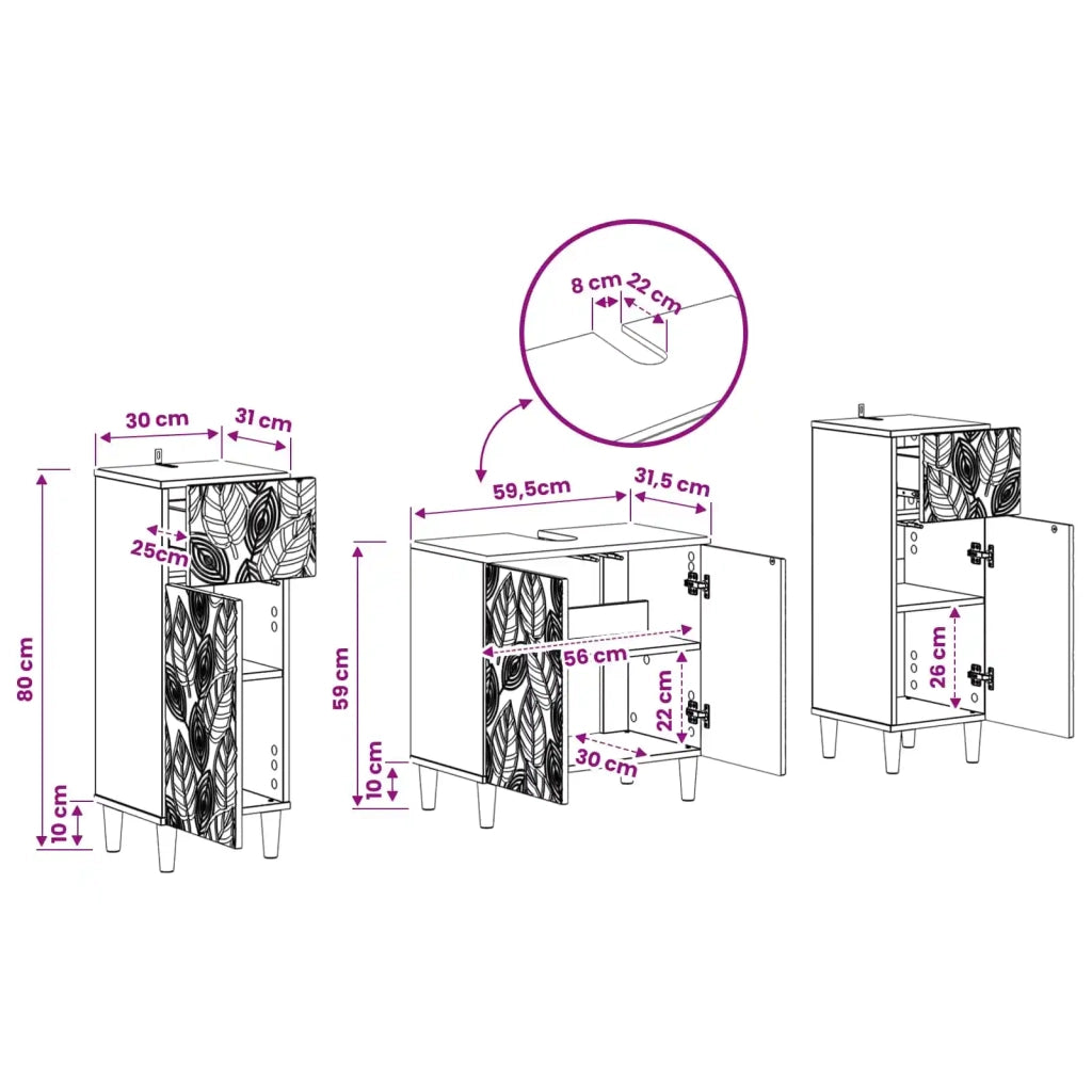 Set di Armadi da Bagno da 2 Pezzi DELFT Grigio Cemento 3418029