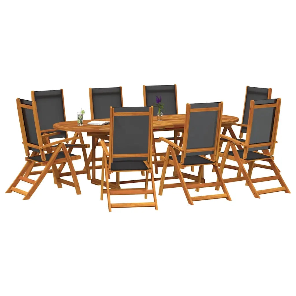 Set Pranzo da Giardino 9pz Legno Massello di Acacia e Textilene