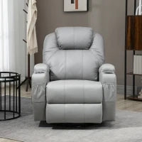 Poltrona Massaggiante e Reclinabile con Poggiapiedi e Telecomando, in Pelle PU, 89x99x106 cm, Grigio