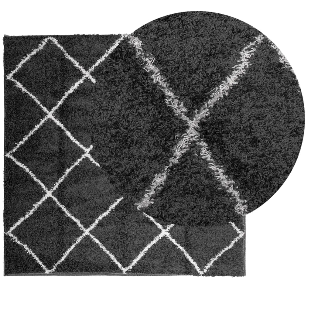 Tappeto Shaggy a Pelo Lungo Moderno Nero e Crema 120x120 cmcod mxl 111989