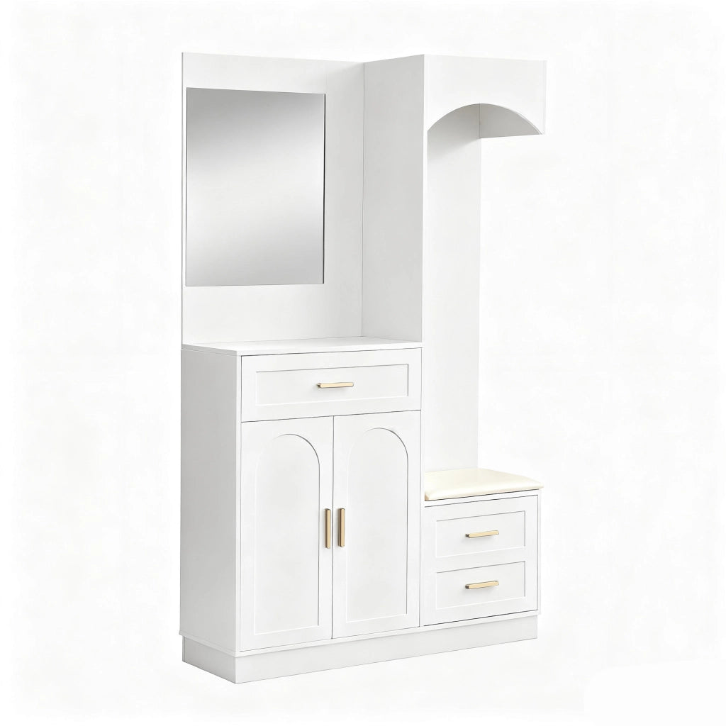 Scarpiera con Specchio e Appendiabiti ¨C MINIMAL ¨C Bianco, Legno, Salvaspazio