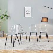 Sedie da pranzo trasparenti, 4 pezzi in plastica con gambe in metallo nero e piedini antiscivolo