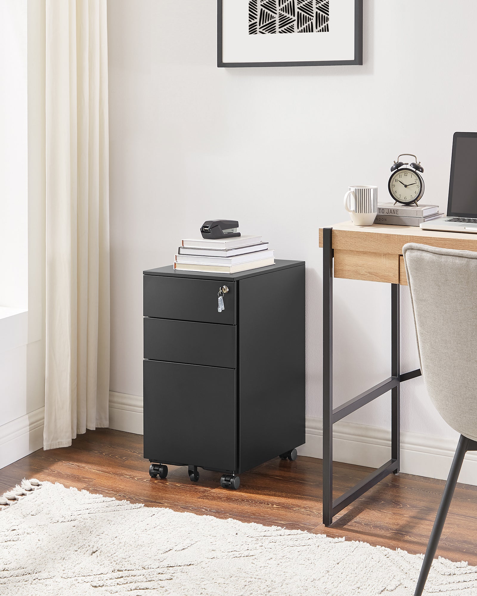 Armadietto portadocumenti VALORA - Organizer in acciaio nero con serratura OFC031B01