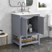 Mobile sottolavabo da bagno con lavabo in ceramica, 1 vano aperto, per bagno, in legno massello e MDF, grigio