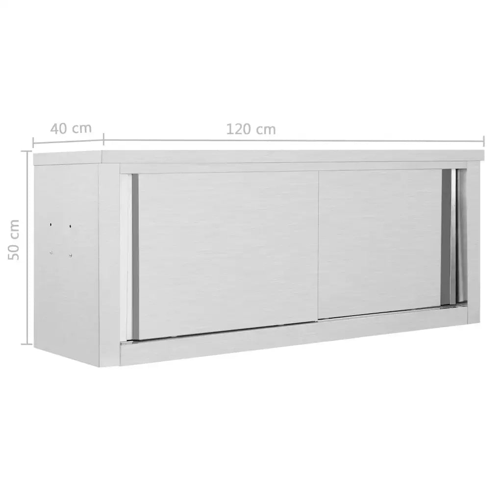 Pensile da cucina a parete con ante scorrevoli 120 x 40 x 50 cm design igienico contenitore facile da pulire acciaio inox 02_0046015