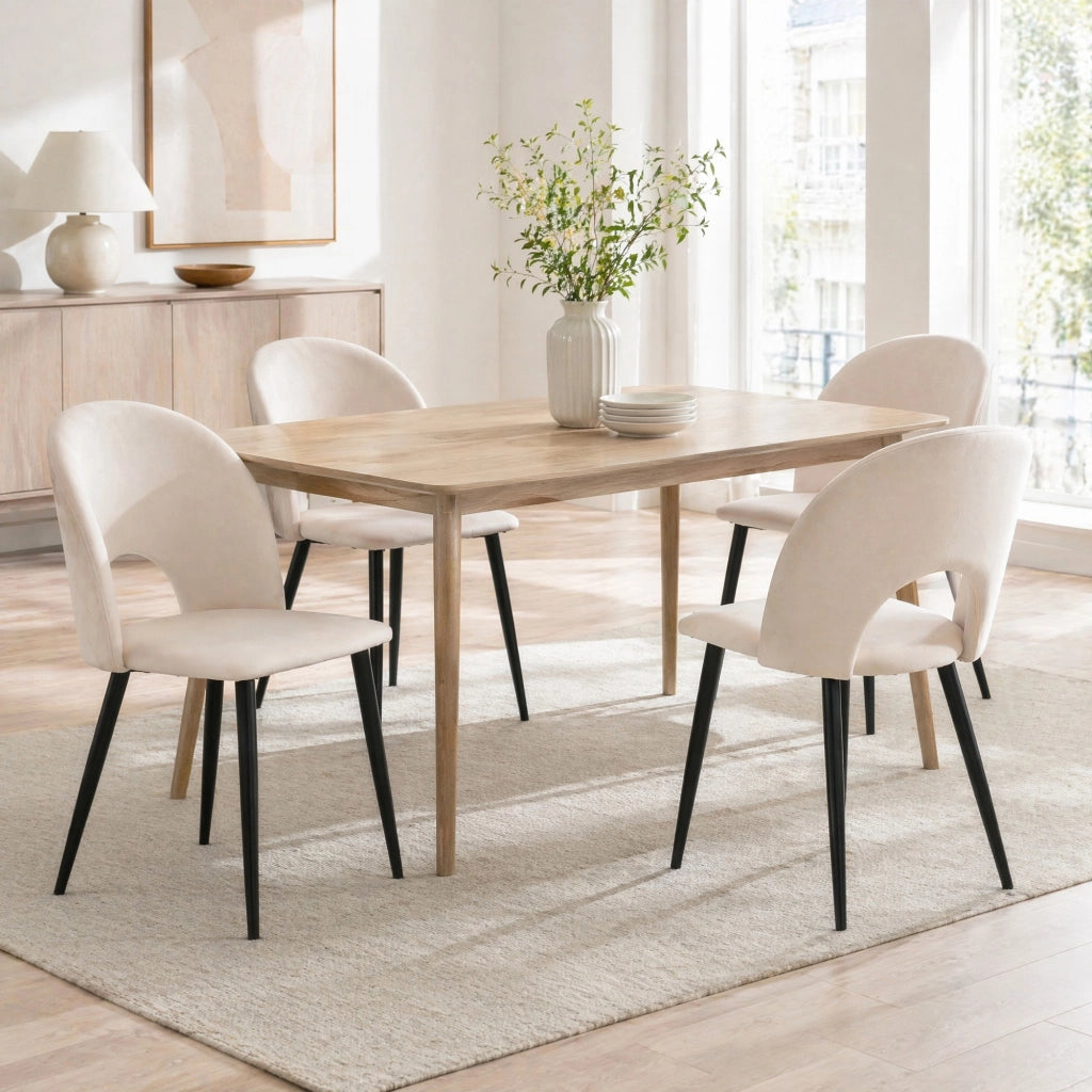 SEDIA Imbottita con schienale 47x44x84 cm Velluto Beige Set da 4 pezzi
