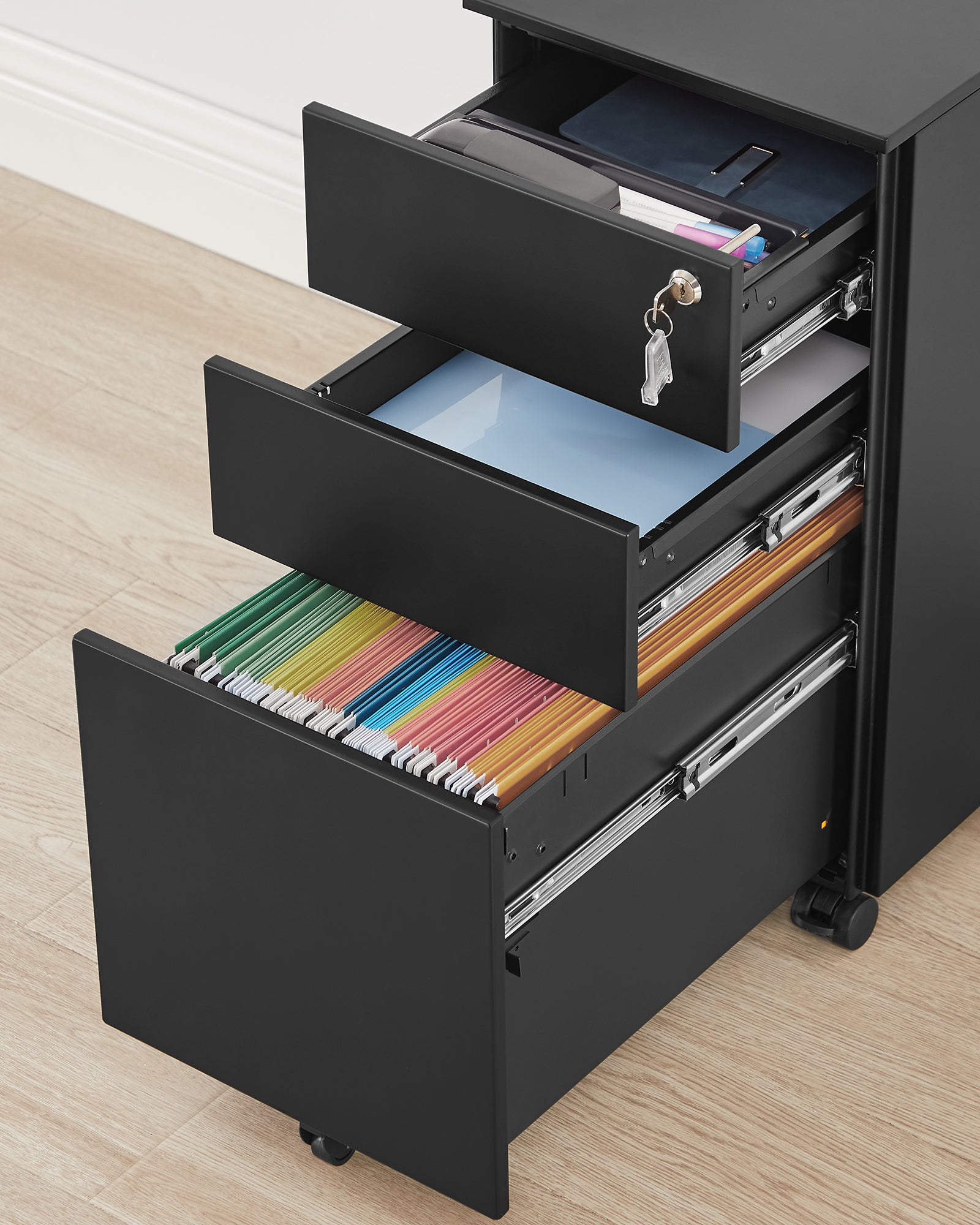 Armadietto portadocumenti VALORA - Organizer in acciaio nero con serratura OFC031B01