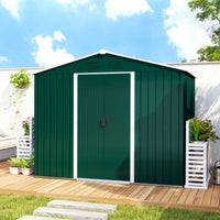 Casetta Box da Giardino Porta Attrezzi 236x174x190 cm con Porte Scorrevoli in Acciaio Verde