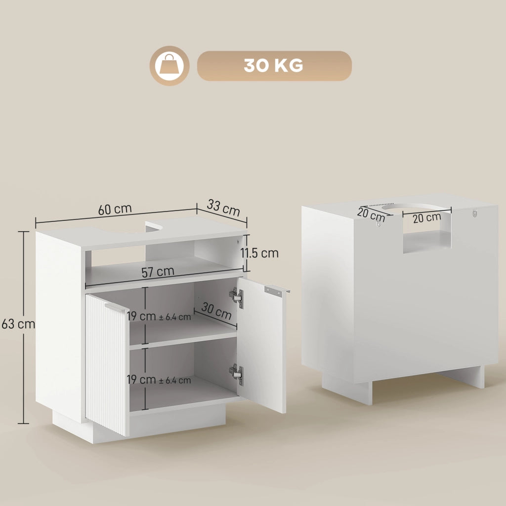 Mobile Sotto Lavabo Bagno 60x33x63 cm Ante Design Canettato in MDF Bianco