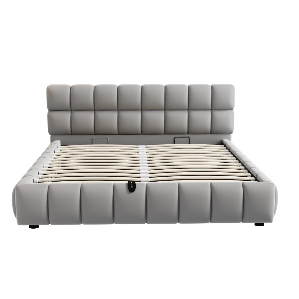 Letto imbottito contenitore ¨C Minimal ¨C Grigio velluto 140x200 cm idraulico
