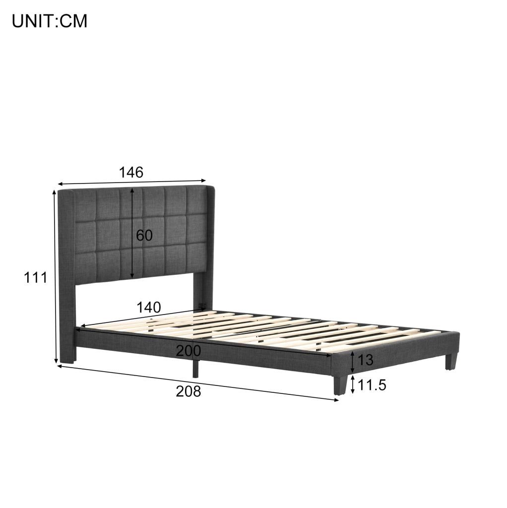 Letto imbottito 140x200 cm grigio con rete e materasso a molle H3
