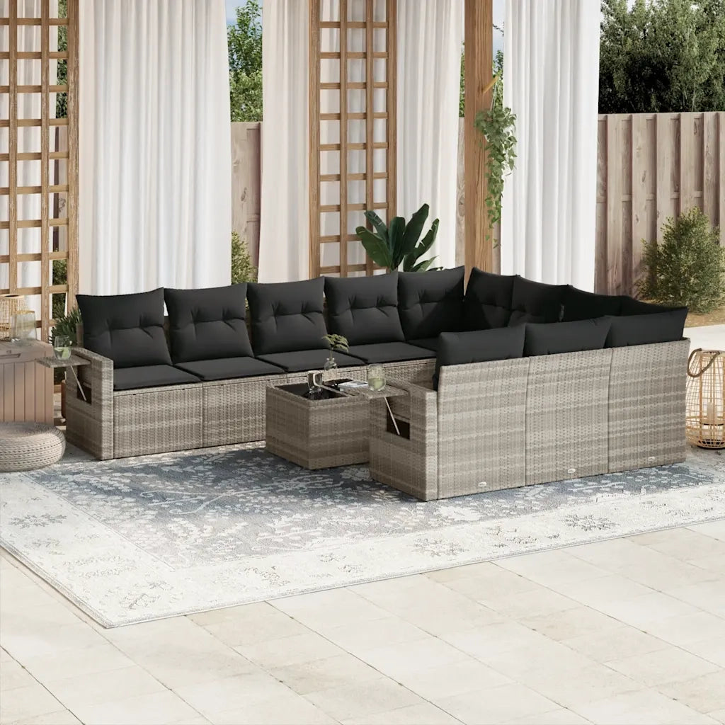 Set Divani da Giardino 11 pz con Cuscini in Polyrattan Grigio 3220701