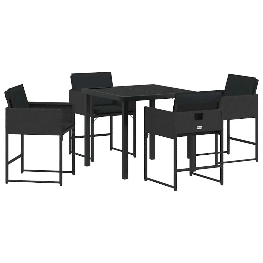 Set da Pranzo per Giardino 5 pcs Nero polyrattan