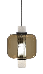 ZHEN-BR Sospensione 1 luce in vetro bronzo struttura nera in metallo attacco E27 senza base