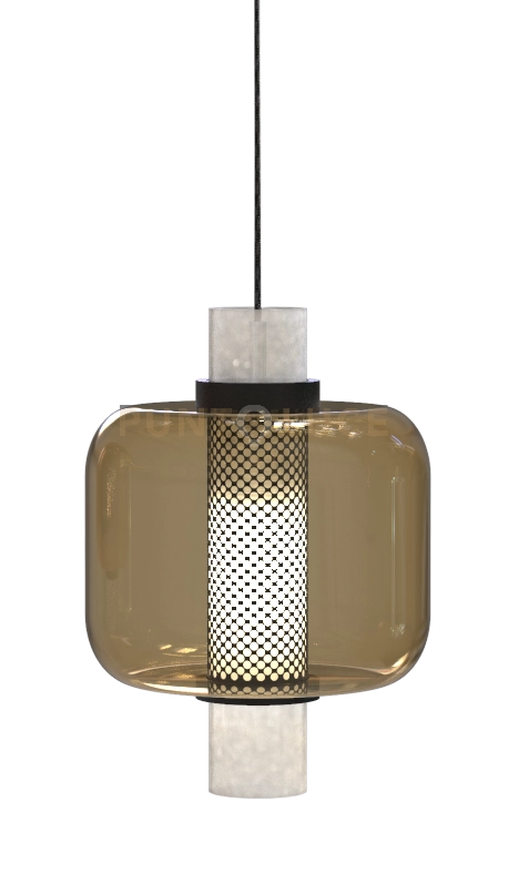 ZHEN-BR Sospensione 1 luce in vetro bronzo struttura nera in metallo attacco E27 senza base
