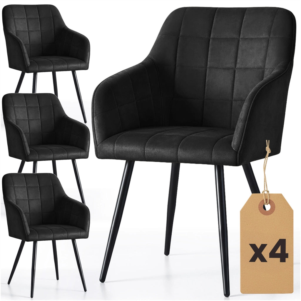 Set di 4 Sedie imbottite con cuciture quadrate LUXANO Nero gambe nere