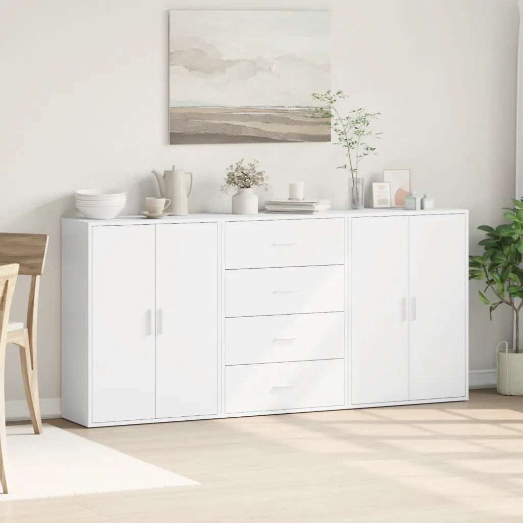 Credenze 3 pz | Madia | Buffet da pranzo | Armadio da pranzo Bianche 60x31x84 cm in Legno Multistrato
