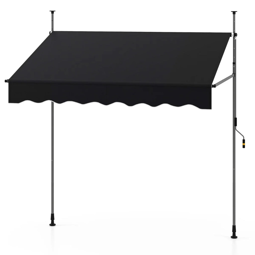 Tenda da sole retrattile manuale 200 x 120 x 300 cm con protezione solare regolabile e montaggio senza fori in poliestere nero 20_0010455