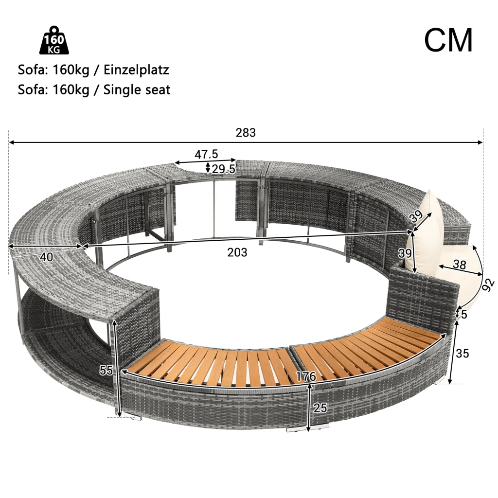 Set Lounge da Giardino con Divano Angolare e Cuscini ¨C Xylo ¨C Polyrattan, per Terrazza e Piscina