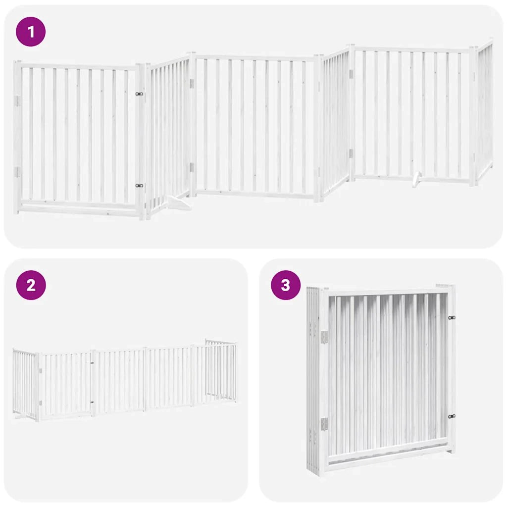 Cancelletto di sicurezza per animali domestici porta pieghevole 6 pannelli legno di pioppo bianco 02_0023233