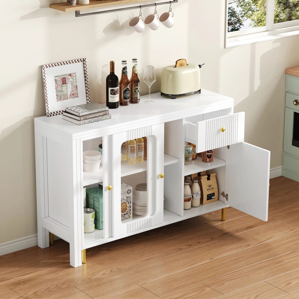 Madia sideboard con piano pieghevole ed estensibile 116x40x78;5 cm in MDF bianco