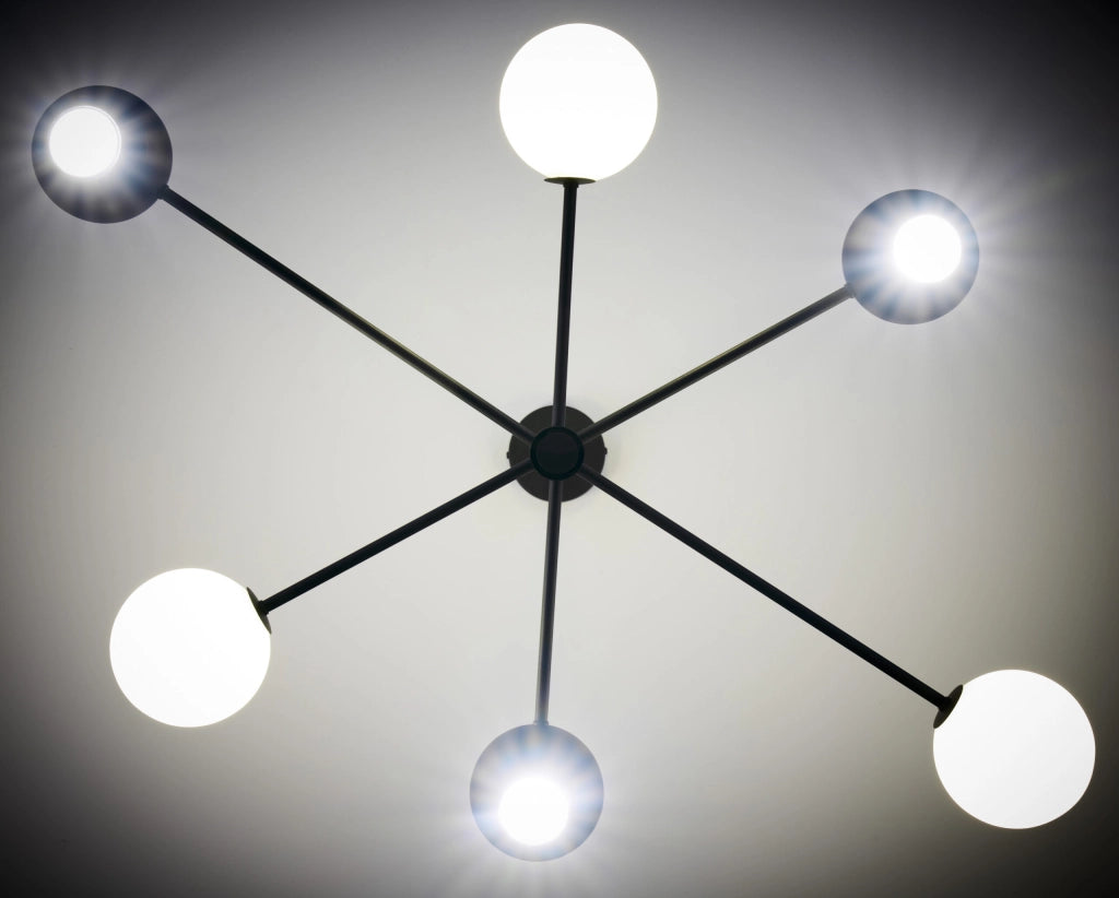 Lampadario MOKA Jupiter nero, 6 luci G9/GU10, sfere