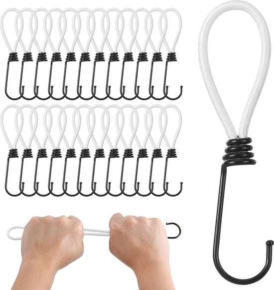 Cavi di allungamento con ganci - Pacchetto da 25 - Lunghezza di 33 cm - Corda bianca con ganci neri