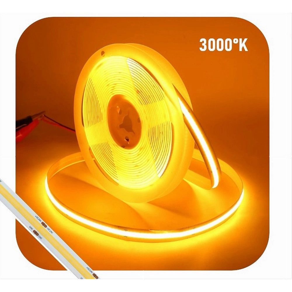 Trade Shop - Striscia Led Cob Bobina 5mt Flessibile Dc 24v Varie Temperature Colore Cob-24v-320 - -bianco Caldo      -