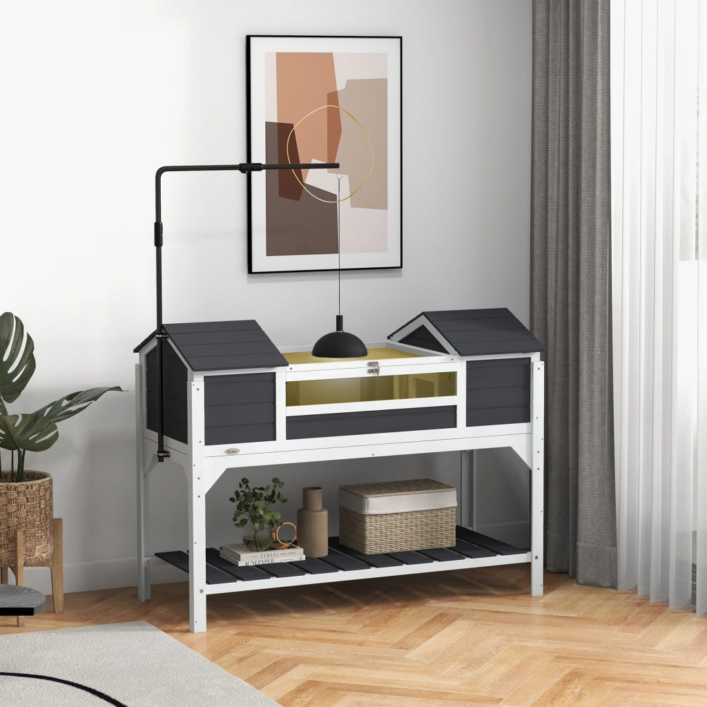 Casetta per tartarughe con 2 nicchie e lampada regolabile ¨C zephmum ¨C legno massello 122x56.5x93 cm grigio