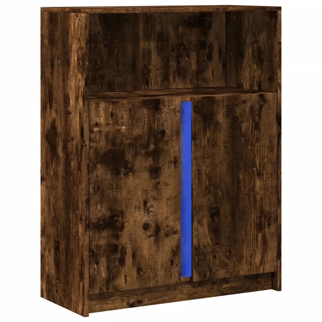 Credenza | Madia | Buffet da pranzo | Armadio da pranzo con LED Rovere Fumo 77x34x100 cm in Legno Multistrato