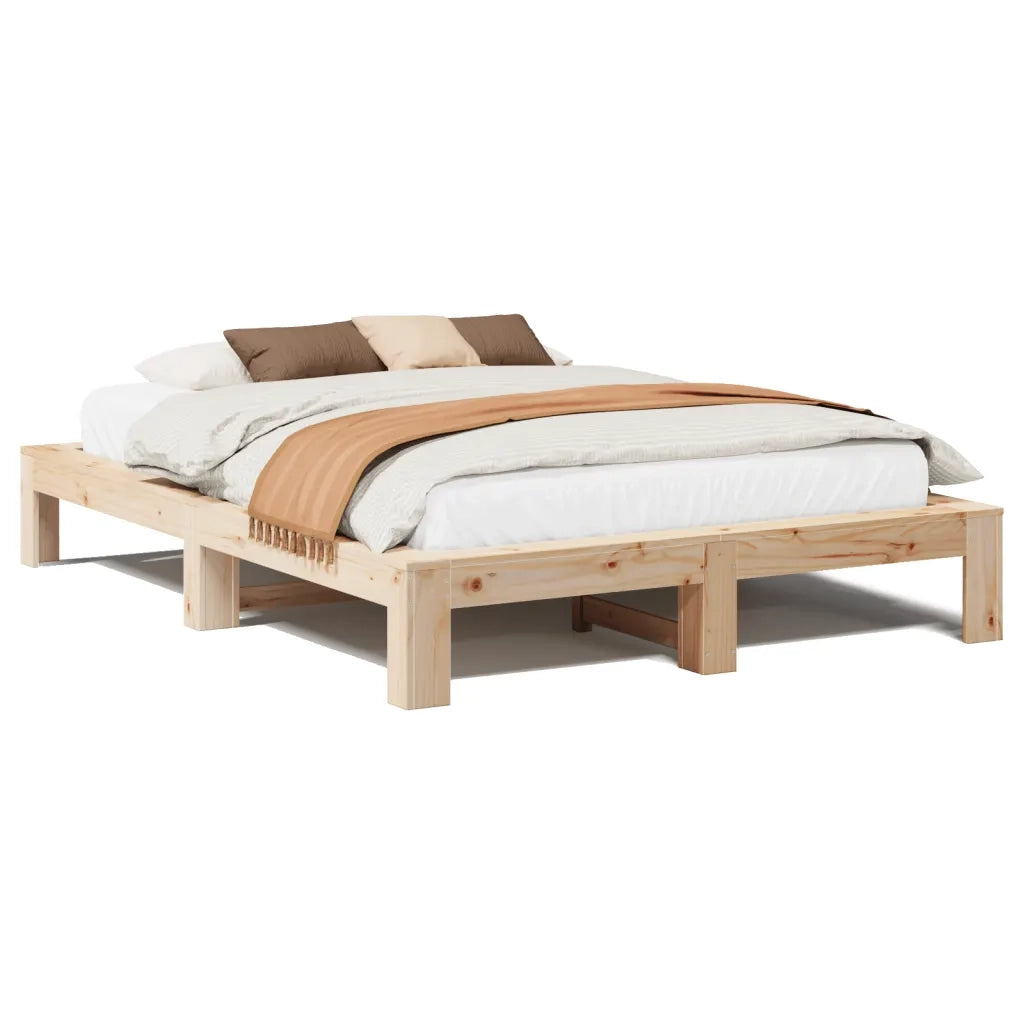 Letto matrimoniale | Letto per adulti | Letto senza Materasso 150x200 cm in Legno Massello di Pino