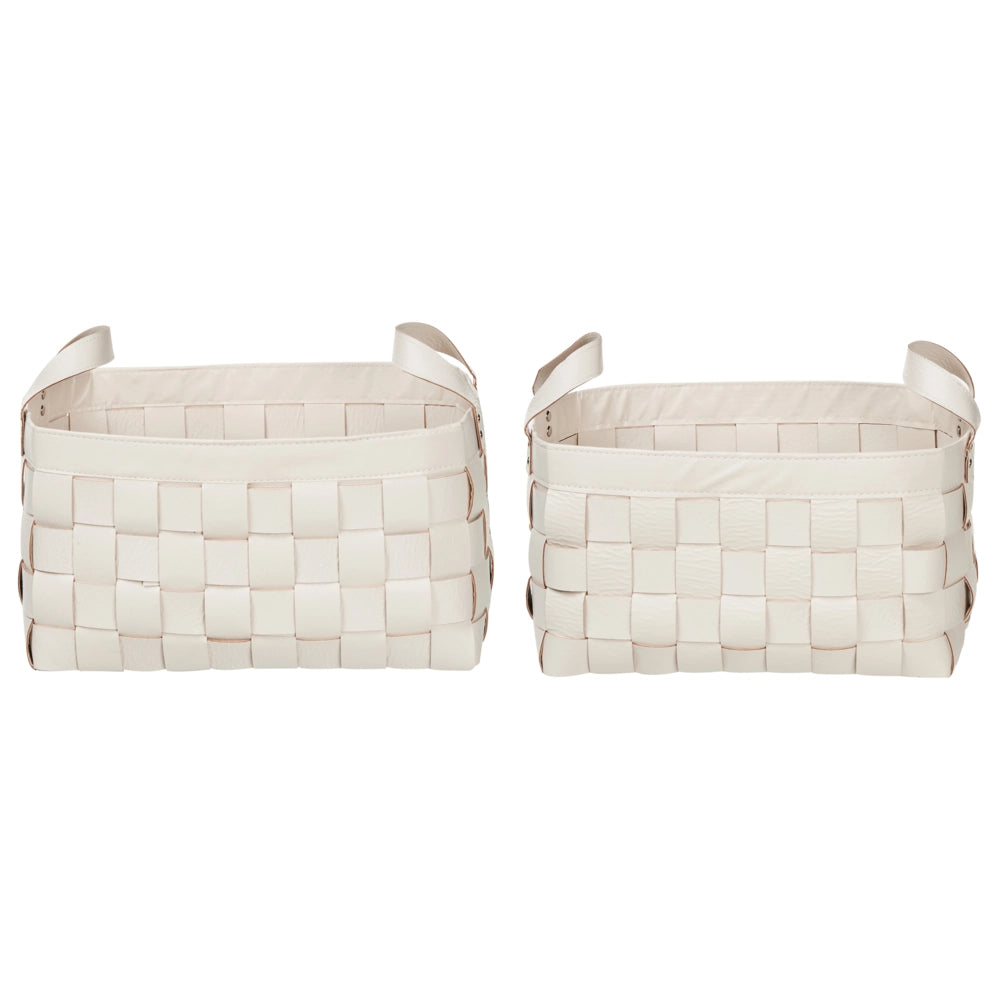 Set di 2 cesti fatti a mano in ecopelle beige con manici design retrò