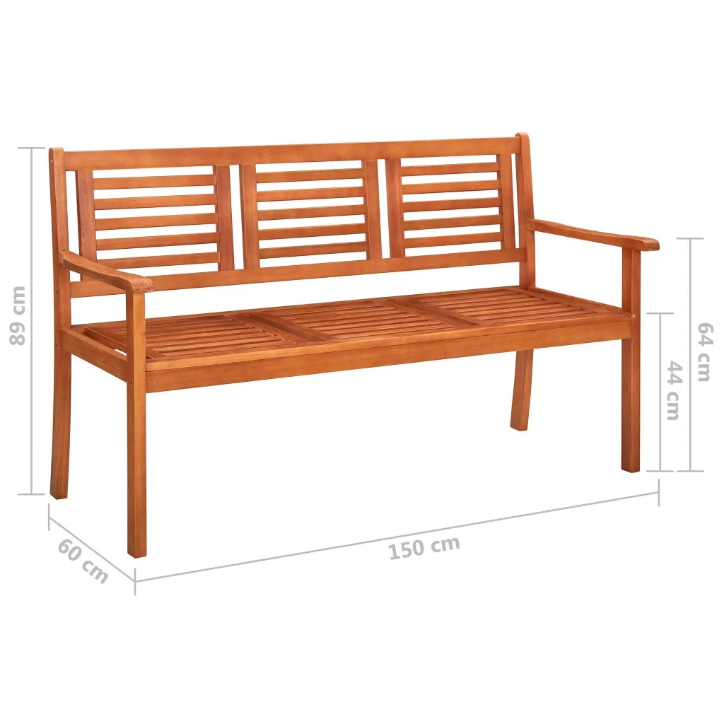 Panchina da Giardino 3 Posti e Cuscino 150cm Massello Eucalipto 3061007