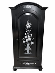 Armadio shabby chic 1 porta legno nero opaco decori floreali 96x56x196 - Mobili 2G