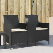 vidaXL Divano da Giardino a 2 Posti Tavolo Cuscini Nero in Polyrattan