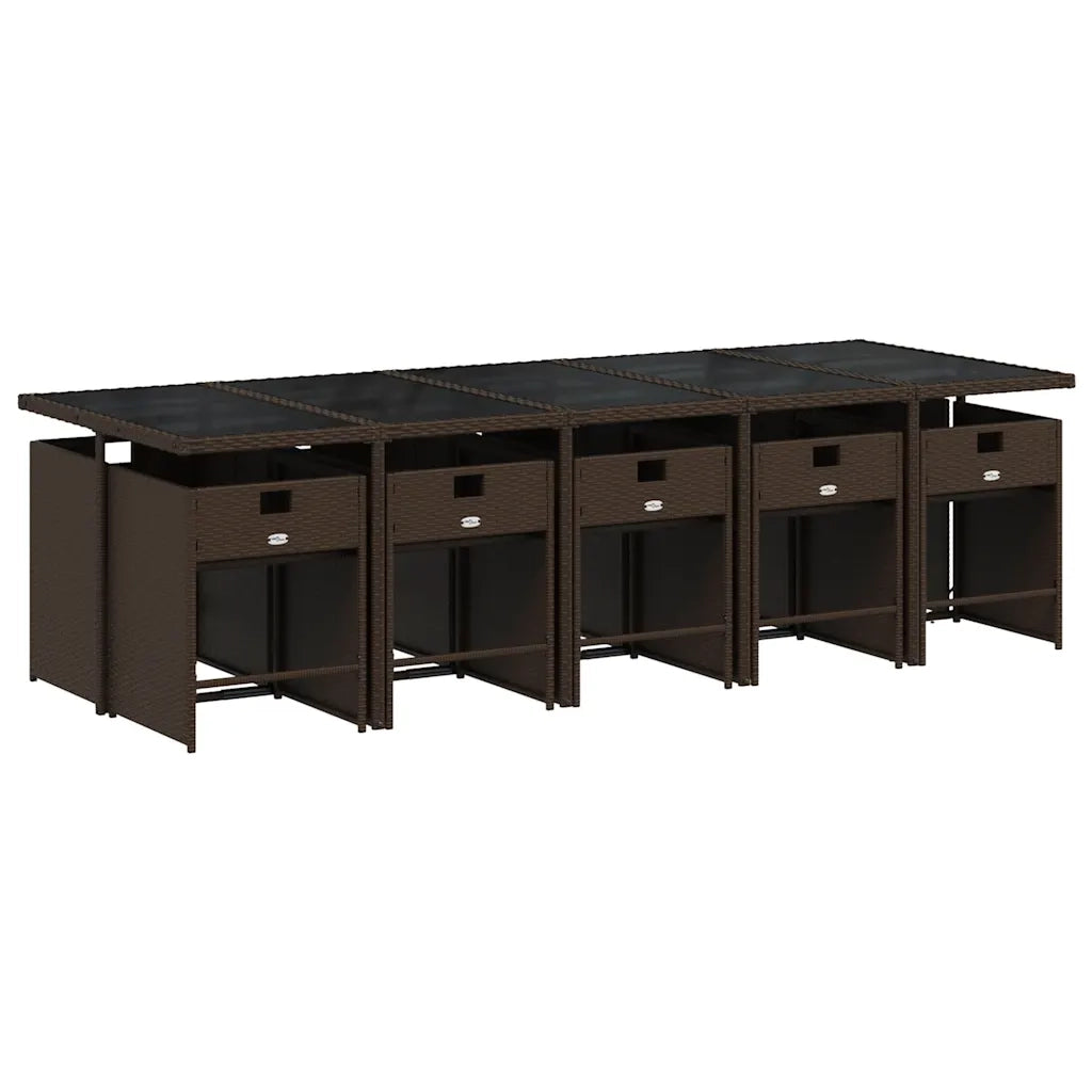 Set da Pranzo da Giardino 11 pz con Cuscini Polyrattan Marrone 3211113