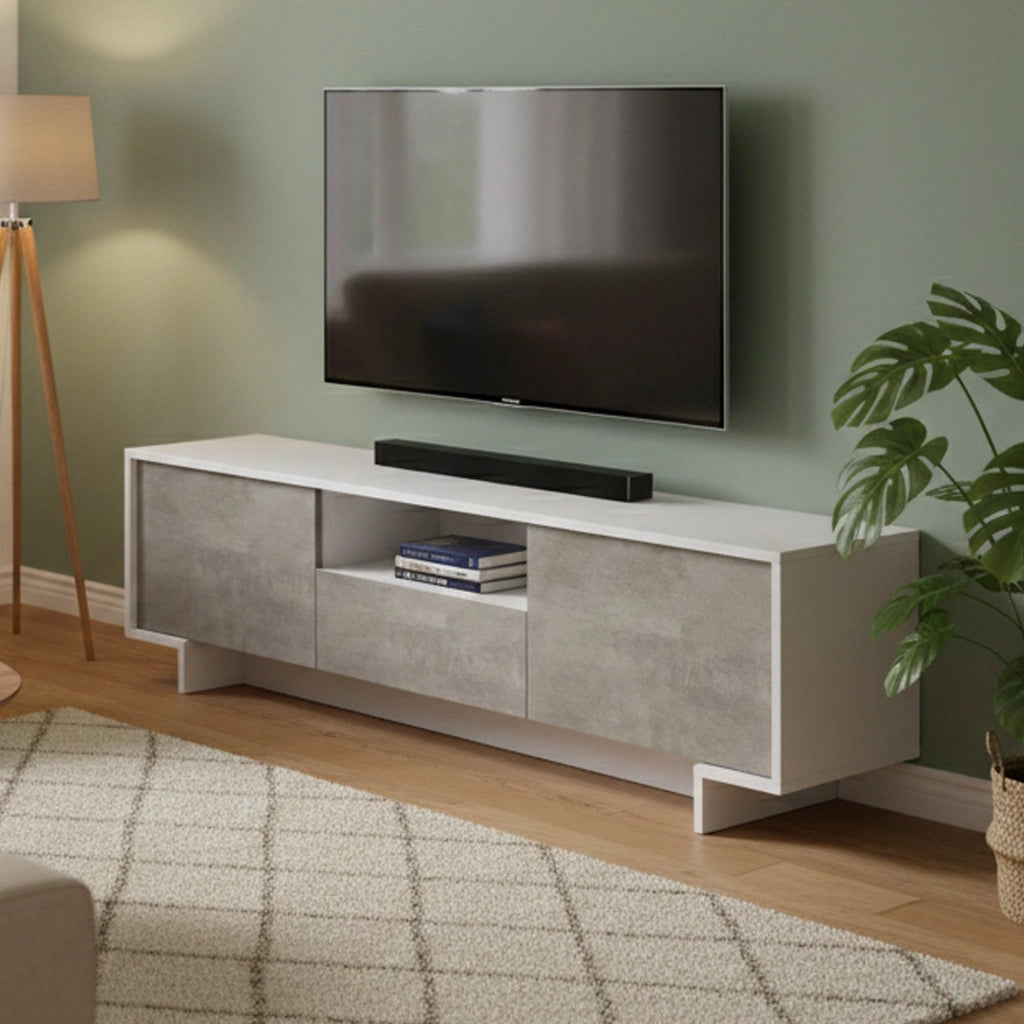 Atina, Mobile Porta tv un Cassetto Made in Italy, 170x42x48h cm Bianco